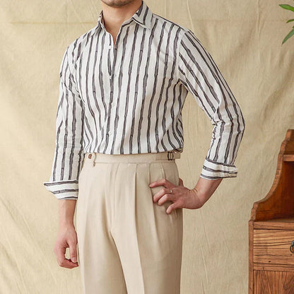 Chemise en Lin Mélangé à Rayures | Élégance Intemporelle et Confort Suprême