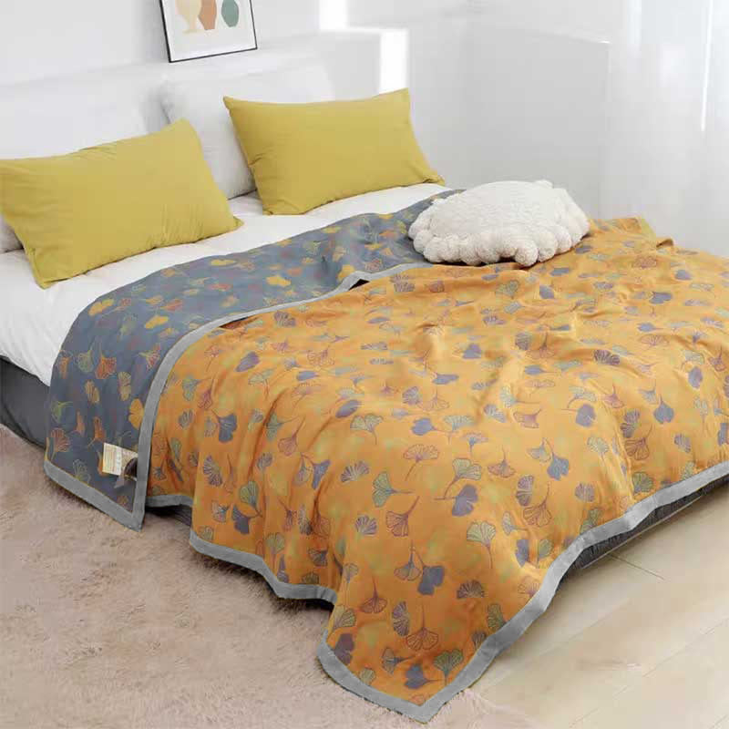Linge de Lit en Coton Doux | Motif de Feuilles Élégant et Réversible