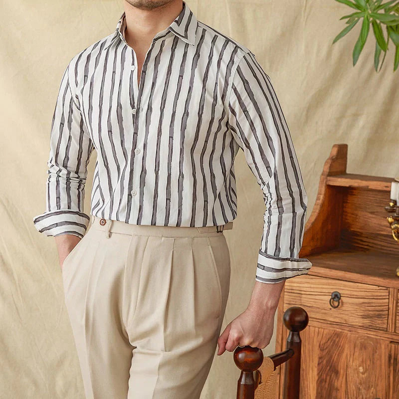 Chemise en Lin Mélangé à Rayures | Élégance Intemporelle et Confort Suprême