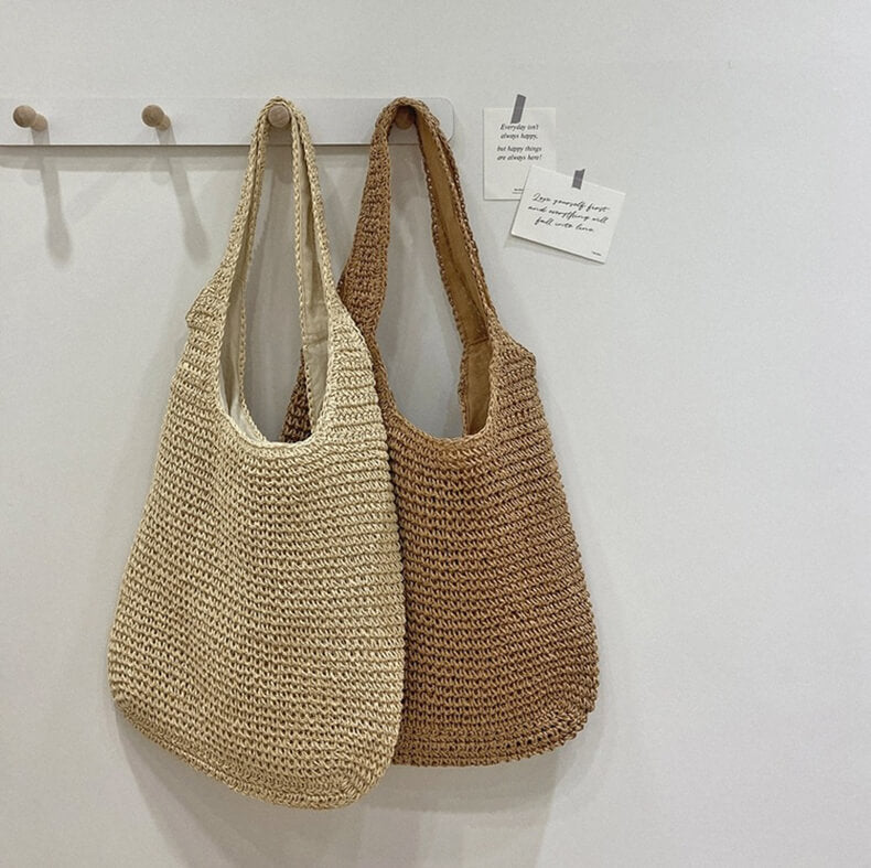 Sac de Plage en Paille Bohème | Rangement Spacieux et Élégant