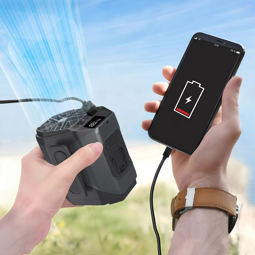 Ventilateur Portable avec Batterie Externe | Confort et Éclairage Pratique en Déplacement