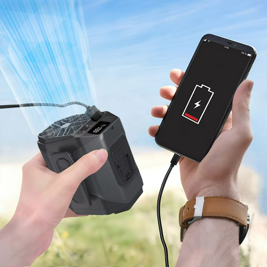Ventilateur Portable avec Batterie Externe | Confort et Éclairage Pratique en Déplacement