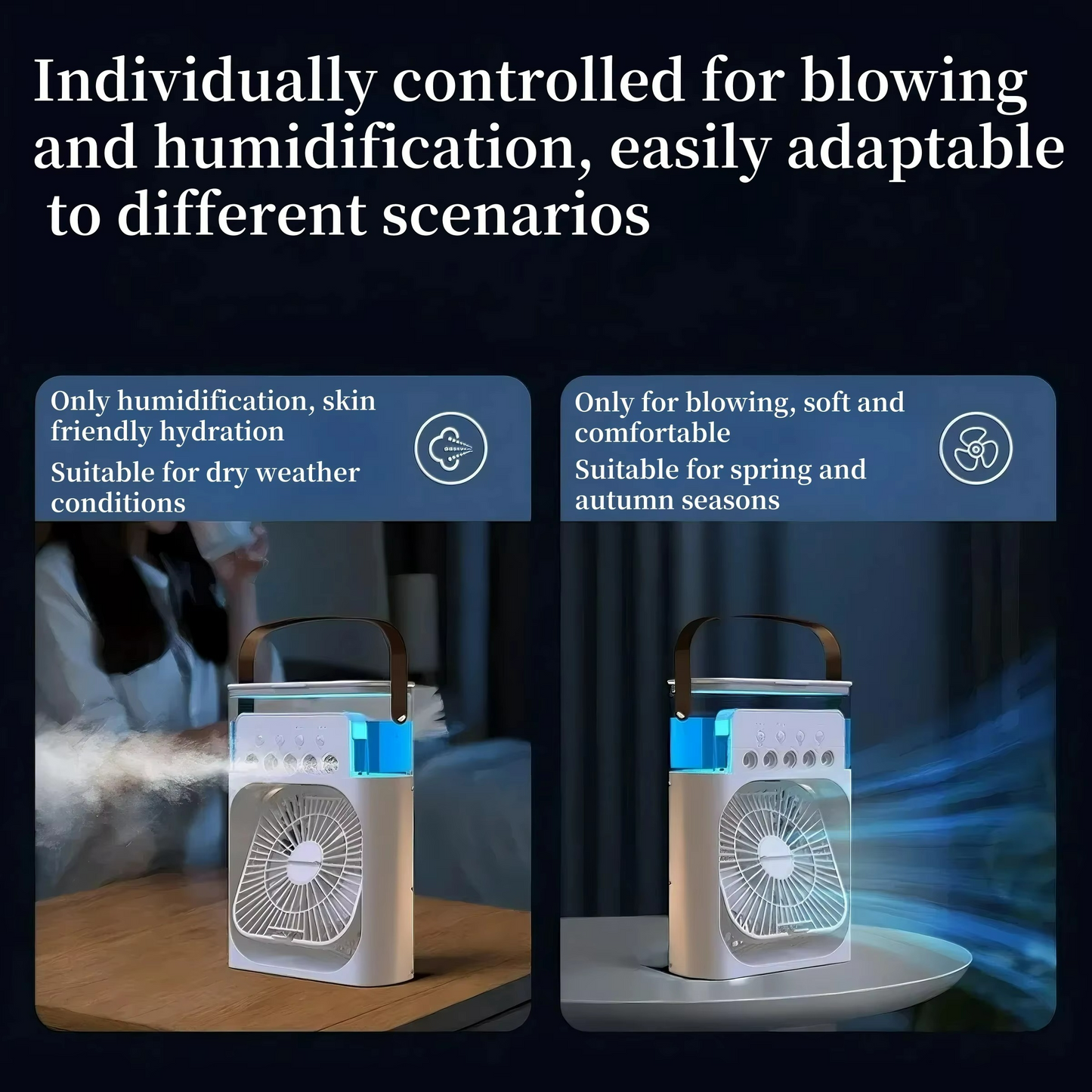 Ventilateur Refroidisseur d'Air Portable | Fonction 3-en-1 avec Lumière LED