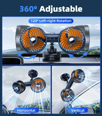Ventilateur de Voiture à Double Tête | Brise Fraîche et Fixation Solide