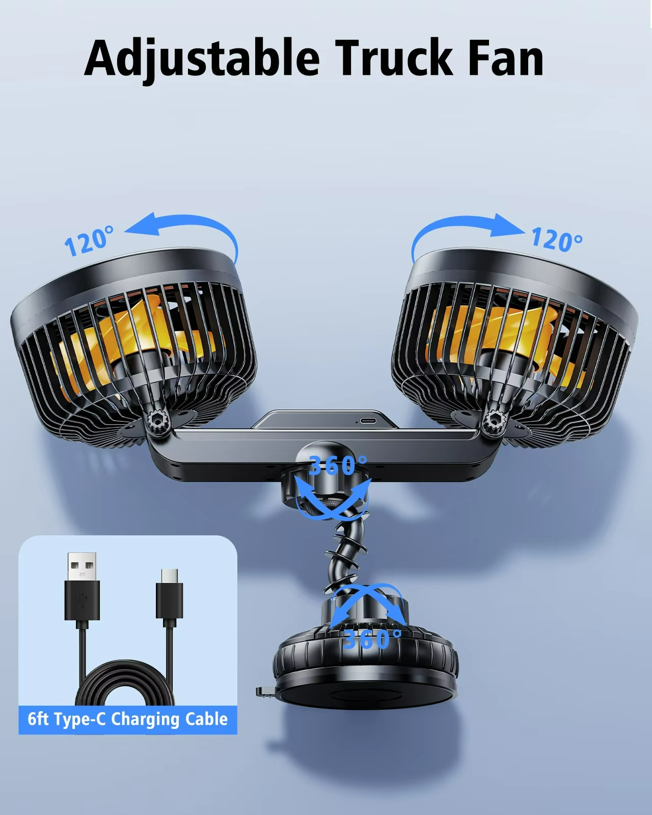 Ventilateur de Voiture à Double Tête | Brise Fraîche et Fixation Solide