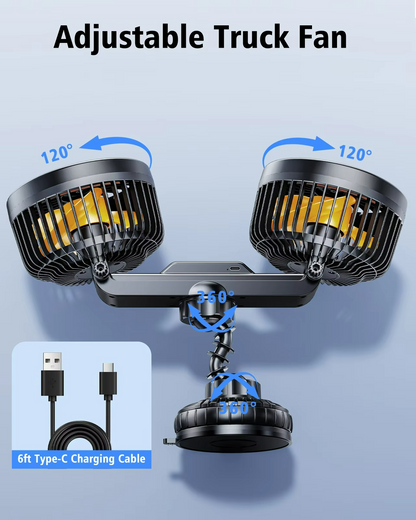 Ventilateur de Voiture à Double Tête | Brise Fraîche et Fixation Solide