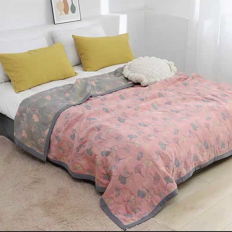 Linge de Lit en Coton Doux | Motif de Feuilles Élégant et Réversible