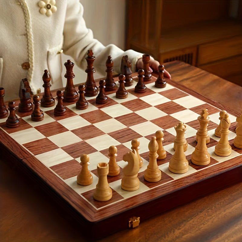 Set d’Échecs en Bois Massif Premium – Échiquier Pliable