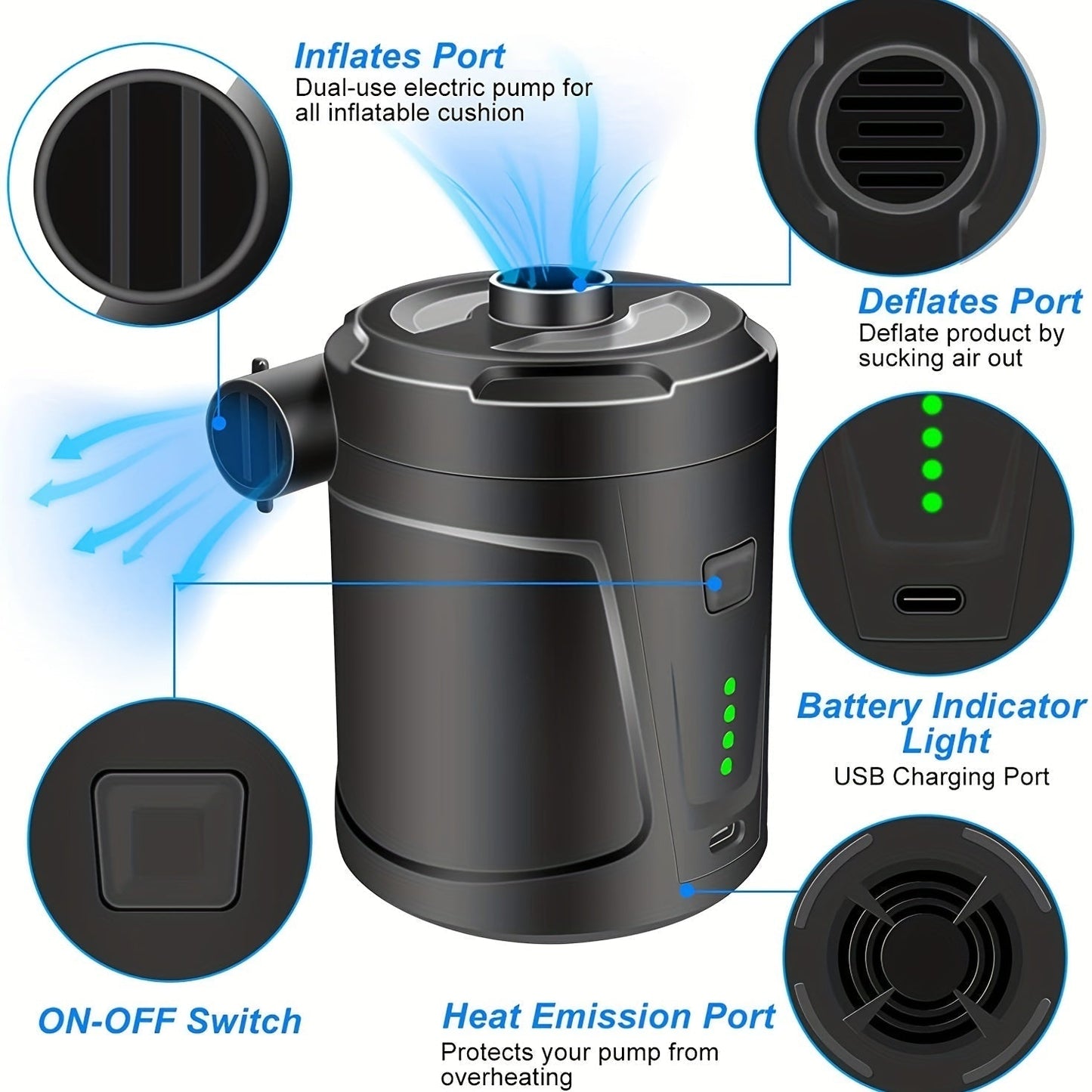 Pompe à Air Électrique Portable | Rechargeable et Légère pour Activités Extérieures