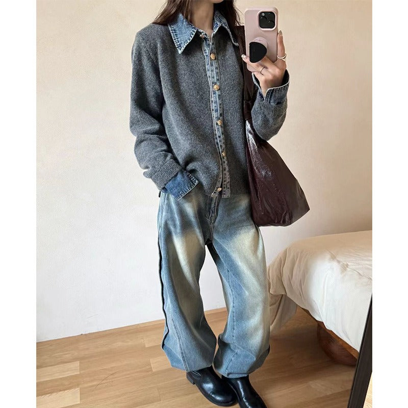 Pull en Tricot à Col V | Confort et Élégance en Denim