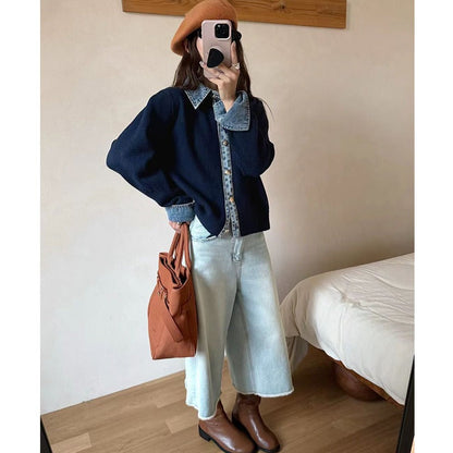 Pull en Tricot à Col V | Confort et Élégance en Denim
