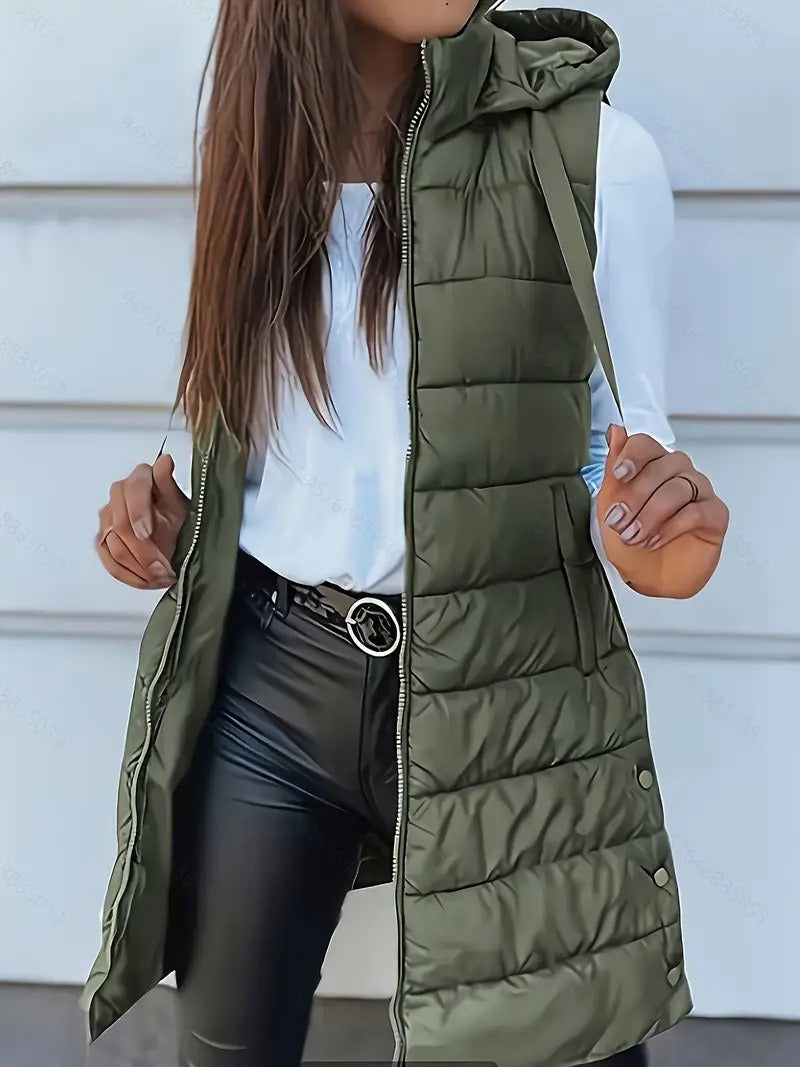 Gilet Matelassé Long pour Femmes | Bodywarmer Oversize avec Capuche