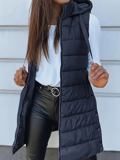 Gilet Matelassé Long pour Femmes | Bodywarmer Oversize avec Capuche