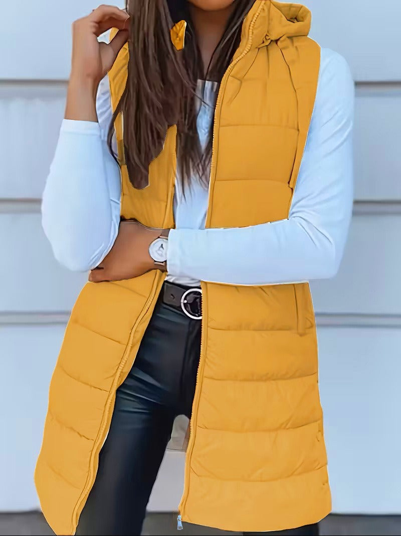 Gilet Matelassé Long pour Femmes | Bodywarmer Oversize avec Capuche
