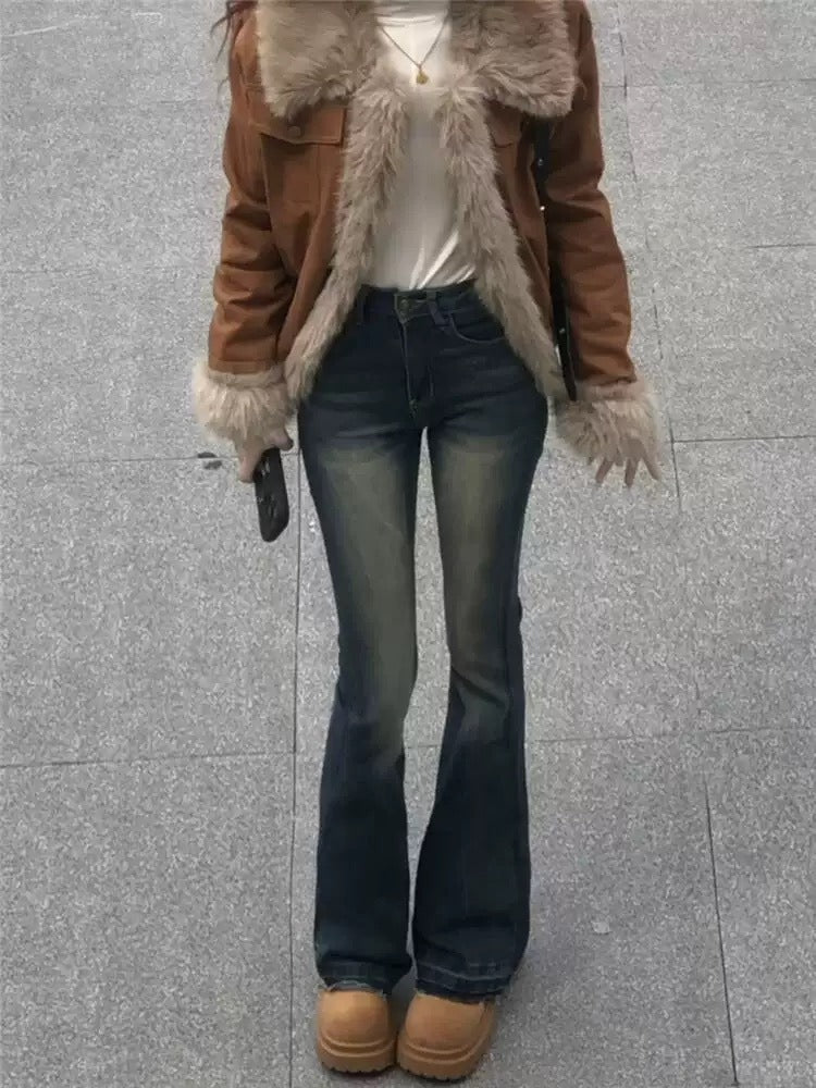 Veste en Velours Cordon pour Femme | Chaude avec Col en Fourrure Synthétique