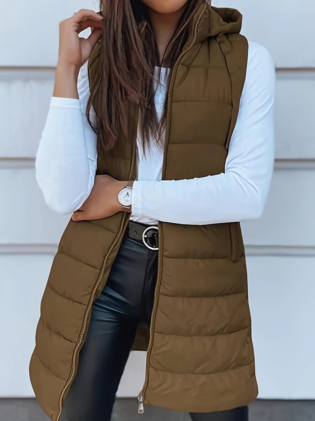 Gilet Matelassé Long pour Femmes | Bodywarmer Oversize avec Capuche