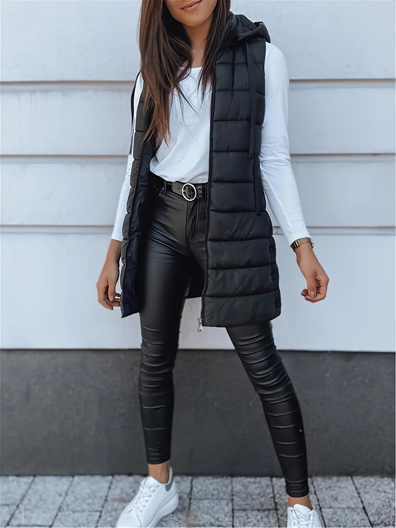 Gilet Matelassé Long pour Femmes | Bodywarmer Oversize avec Capuche