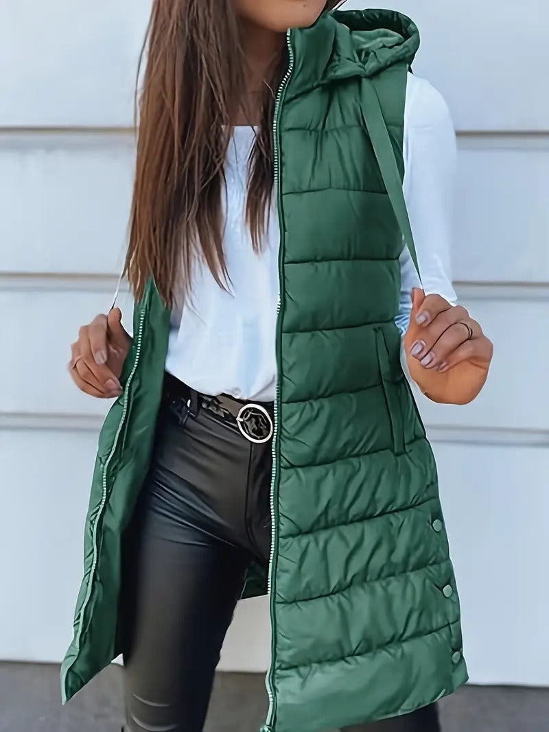 Gilet Matelassé Long pour Femmes | Bodywarmer Oversize avec Capuche
