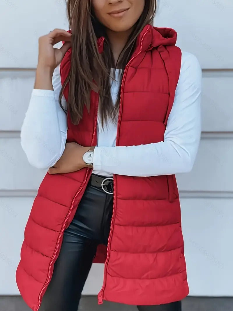 Gilet Matelassé Long pour Femmes | Bodywarmer Oversize avec Capuche