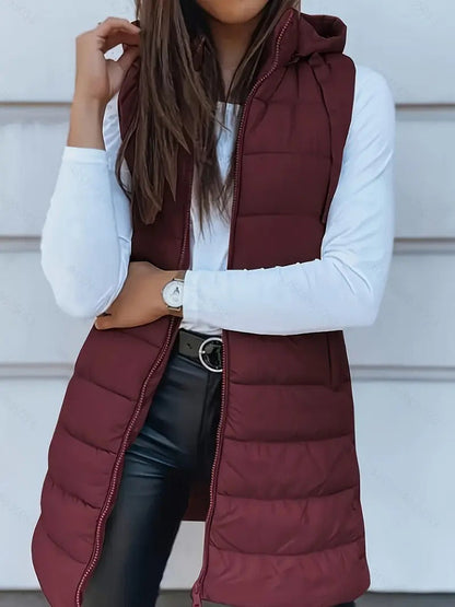 Gilet Matelassé Long pour Femmes | Bodywarmer Oversize avec Capuche