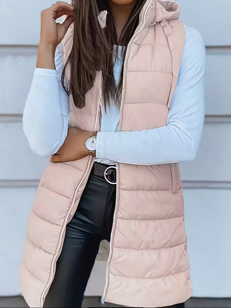 Gilet Matelassé Long pour Femmes | Bodywarmer Oversize avec Capuche