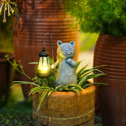 Lampe Solaire Chat Doré | Éclairez Votre Jardin avec Magie