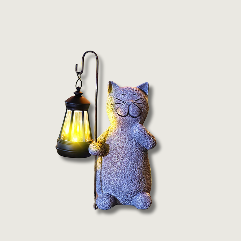 Lampe Solaire Chat Doré | Éclairez Votre Jardin avec Magie