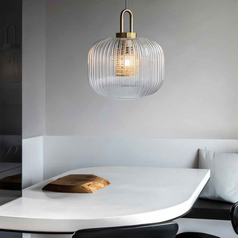 Luminaire Suspendu en Verre Rayé | Éclairage Élégant et Ambiance Chaleureuse