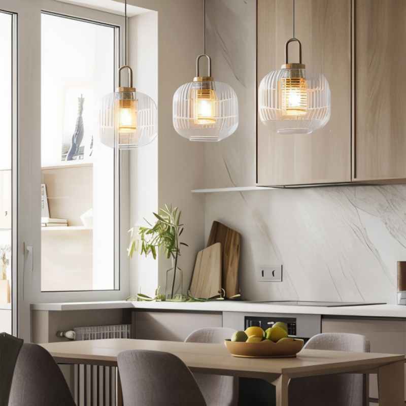 Luminaire Suspendu en Verre Rayé | Éclairage Élégant et Ambiance Chaleureuse
