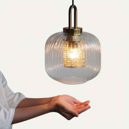 Luminaire Suspendu en Verre Rayé | Éclairage Élégant et Ambiance Chaleureuse