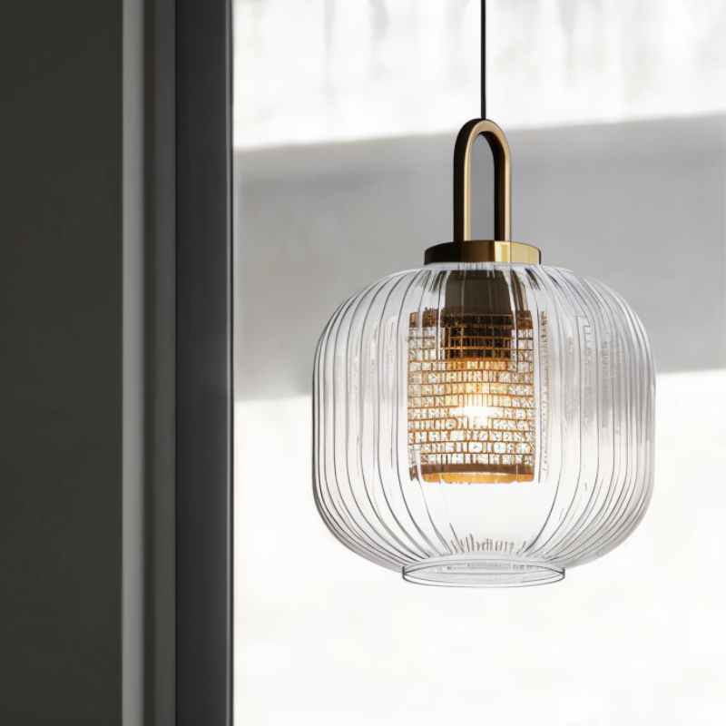 Luminaire Suspendu en Verre Rayé | Éclairage Élégant et Ambiance Chaleureuse