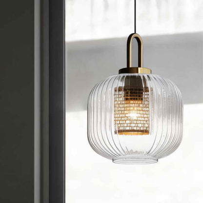 Luminaire Suspendu en Verre Rayé | Éclairage Élégant et Ambiance Chaleureuse