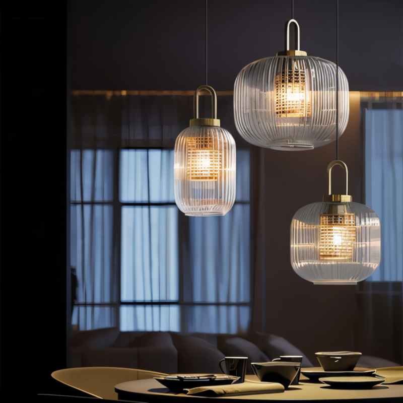 Luminaire Suspendu en Verre Rayé | Éclairage Élégant et Ambiance Chaleureuse