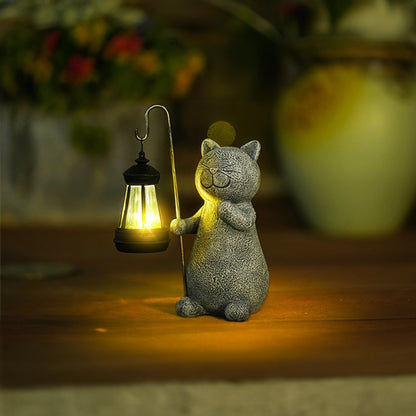 Lampe Solaire Chat Doré | Éclairez Votre Jardin avec Magie